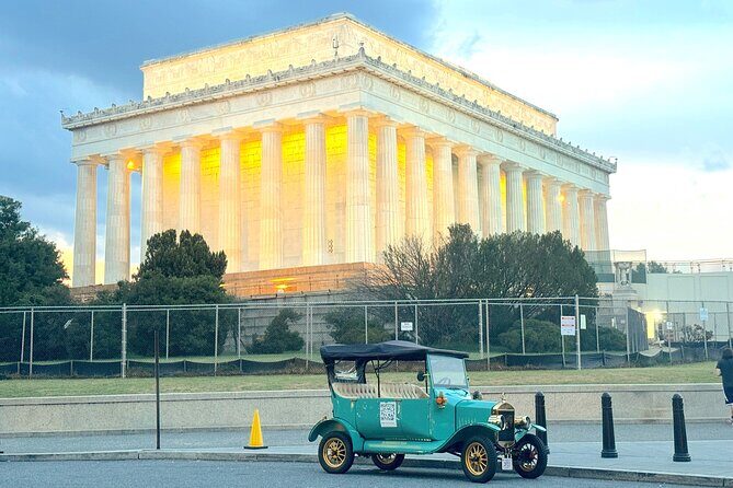 Washington DC Sightseeing Tour by Electric cart or Vintage Car - World War II Memorial: stone and bronze that land fast